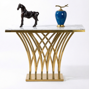 Table console d'appoint contemporaine pour hôtel, style luxe léger, avec base à pieds texturés ondulés - Product Image 1