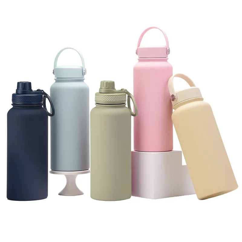 2023 Custom Logo 1L Wide Mouth Water Bottle With Straw 32 oz Vacuum flask 304 Stainless Steel Double Wall Outdoor Sports