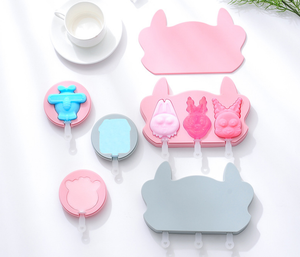 <span class=keywords><strong>Amazon</strong></span> Venta caliente Cute Cartoon Silicone Ice Cream Bar Mold Set con palos de plástico DIY Popsicle Moldes Bandeja - Product Image 3
