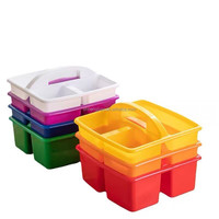 Panier de rangement en plastique rectangulaire coloré à 3 compartiments avec poignée, idéal pour les jouets et les outils de nettoyage, fabriqué sur mesure