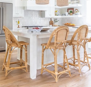 Nordic Luxury High Back Chair Vintage French Woven <strong>Dining</strong> Chair Rattan Kitchen Bar Chairs Bar <strong>Stools</strong> - Product Image 4