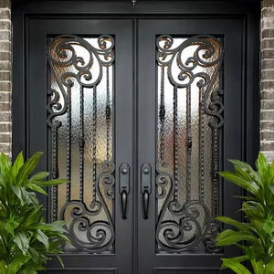 مشروع الولايات المتحدة الأمريكية أبواب أمامية من الحديد المطاوع داخلية وخارجية مزدوجة سوداء مربعة الشكل للأمان بتصميم زجاجي - Product Image 1