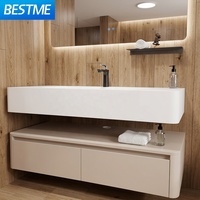 Meuble de salle de bain mural, design hôtelier, meuble-lavabo de luxe, double vasque, finition laquée, miroir intelligent, écologique