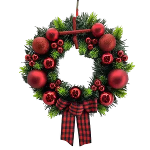 Senmasine 30cm Front Door Wreath Glitter Ornaments Decorative Artificial Pine Pvc Hanging Red Checkered Bow Christmas Wreaths
