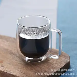 Tasse à café en verre à double paroi de haute qualité tasse avec poignée tasses en verre à haute teneur en borosilicate tasse Logo personnalisé