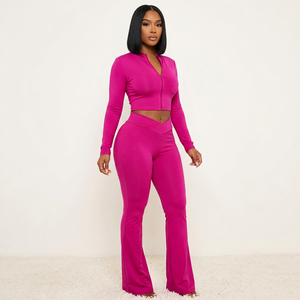 Ensembles de vêtements de sport pour femmes, veste active zippée, leggings en nylon élasthanne, pantalon évasé, ensembles de yoga, ensemble de yoga deux pièces pour femmes - Product Image 1