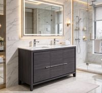 Meuble-lavabo autoportant en contreplaqué classique Hangzhou Dicheng avec vasque en céramique LED, construction en MDF étanche pour hôtel