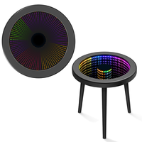 Hanyee Prêt à Expédier Meubles de Maison Table Basse Miroir Infinity à Côté de la Table Pied en Bois Couleur Noire Stock aux USA Avec Lumière LED