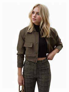 ผู้หญิงเสื้อแจ็คเก็ตแฟชั่นพร้อมกระเป๋าแจ็คเก็ตเสื้อแขน<span class=keywords><strong>ยาว</strong></span>ลําลองเก๋ปุ่มหญิงเสื้อแจ็คเก็ต - Product Image 4