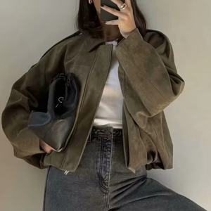 Customize Fashionable Casual Coats Autumn Lapel Bomber <b>Jacket</b> Women <b>Suede</b> <b>Jacket</b> - Product Image 2