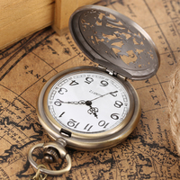 Montre de poche vintage bon marché avec oiseaux de pies-Mouvement à quartz, pendentif en bronze creux Steampunk pour cadeaux de promotion