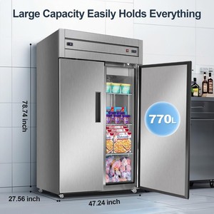 Congelador Vertical de Doble Puerta de Acero Inoxidable para Negocios de Alimentos, Cocina Comercial, Equipo de Catering, Almacenamiento de Alimentos de Gran Volumen - Product Image 1