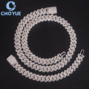 Custom 925 Sterling Silver 14mm 2rows Moissanite Cuban Link <b>Chain</b> Necklace Men's Hiphop Style <b>Iced</b> <b>Out</b> Jewelry - Product Image 3