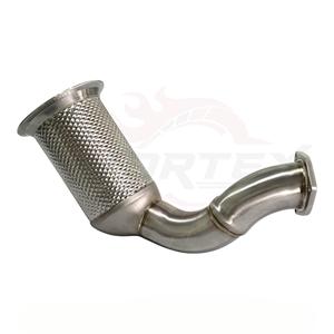 Tuyau de descente en acier inoxydable Vortex avec bouclier thermique pour Porsche Cayenne 958 4.8T Turbo avec kit de raccordement à bride et gaine thermique - Product Image 2
