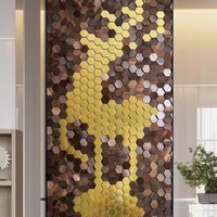 Paredes interiores Hexagonal negro nogal paneles de techo de madera sala de té mosaico de madera maciza TV Fondo pared decorar tableros Panel
