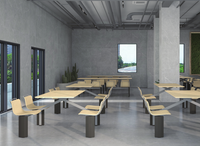 Nouvelle conception de mobilier de restauration rapide écologique en acier et en bois, table et chaises pour hôpital, restaurant, 4 places