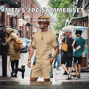 Conjunto de Traje de Verano de 2 Piezas para Hombre, Precio de Fábrica, Color Personalizado, Transpirable, Estampado Digital, Tejido de Punto, Ropa Casual de Calle - Product Image 3
