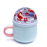 Liquide noël boisson tasse lait thé eau tasse à café dessin animé tasse en céramique avec eau paillettes flotteur neige Globe couvercle