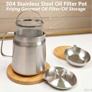 Pot à huile multifonctionnel 2-en-1 en acier inoxydable 304, avec passoire et récipient de stockage, pour cuisine, pique-nique et camping - Product Image 3