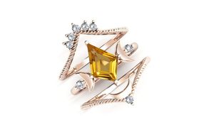 Anillo de cóctel de plata de ley 925 con citrino natural para mujer, joyería de lujo con piedras preciosas finas y engaste de púas en forma de cometa para boda - Product Image 3