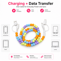 Câble de charge USB Type C 4 en 1 avec perles colorées, câble de transfert de données, accessoire de mode couleur bonbon