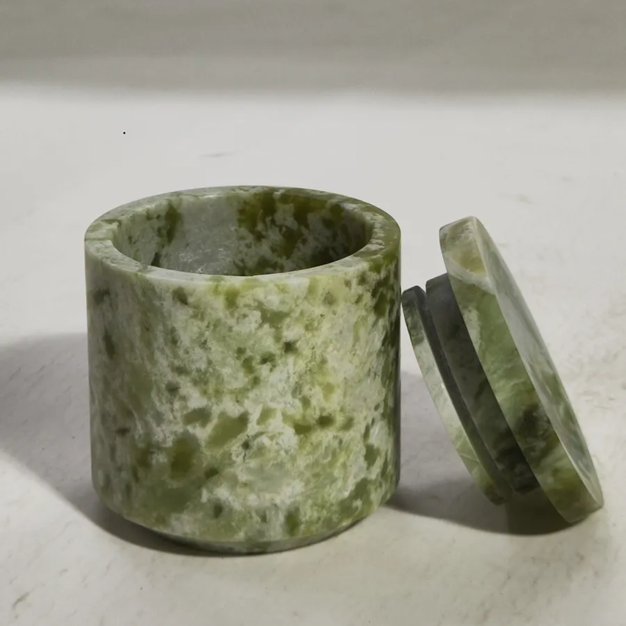 Customized Marble Green Candle Jars Empty Candle Containers Candle Holder Jar Stone Lid For Home Decoration