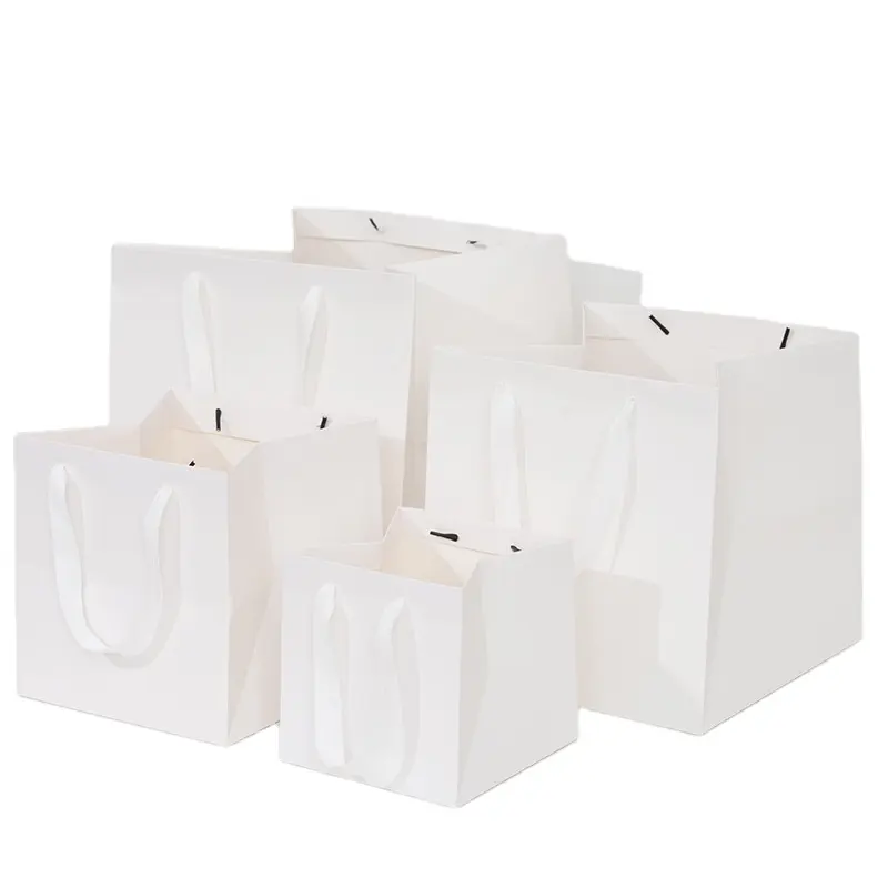 Vente en gros emballage personnalisé sac à provisions en kraft uni blanc cubique à fond large extra large sacs à fleurs à fond large pour bouquet