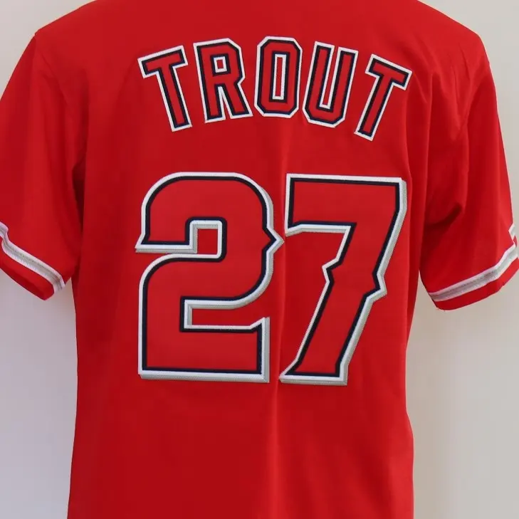 Sẵn Sàng Để Vận Chuyển Mike Trout Red Chất Lượng Tốt Nhất Khâu Bóng Chày Jersey