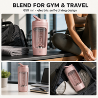 JUNVOY Shaker à protéines électrique auto-mélangeur 650 ml, rechargeable par USB, en Tritan, avec batterie 1200 mAh et isolation thermique pour la salle de sport