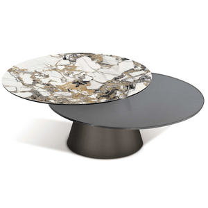 <span class=keywords><strong>Table</strong></span> basse moderne pivotante extensible en céramique et verre avec plateaux ronds pour salon contemporain - Product Image 1