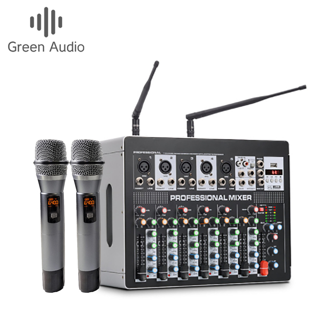GAX-702W Professional 7 Channel Audio Power Amplifier Mixer with Wireless Microphone for Karaoke Stage Perform