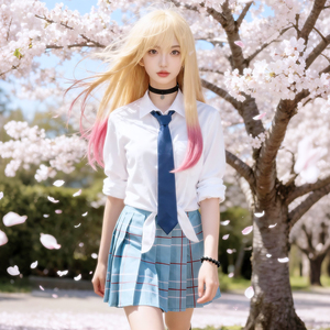 Costume de <span class=keywords><strong>cosplay</strong></span> anime pour femmes, uniforme scolaire bleu et blanc à carreaux, chemise, cravate, jupe plissée, perruque dégradée, ensemble de chaussettes noires - Product Image 2