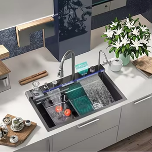 Lavello da <span class=keywords><strong>Cucina</strong></span> Smart 2026 di Lusso in Acciaio Inossidabile Nero con <span class=keywords><strong>Design</strong></span> a Cascata, Resistenza alla Corrosione Nano e Display Digitale - Product Image 1