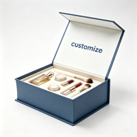 Boîte cadeau magnétique de luxe avec logo personnalisé, emballage rigide bleu avec insert en velours pour cosmétiques, maquillage, parfum, rouge à lèvres, vente en gros