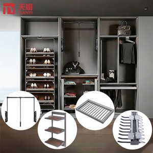 Multi-functional Wardrobe Storage: Pull-out Shoe Rack, Trouser Rack, Lift-up Hanger, <b>Baskets</b> & Sock Organizer for Cabinet Use. - Product Image 1
