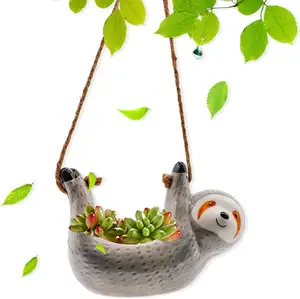 Cute Sloth Hanging Planters Ceramic Flower Pot Plant Holder for Succulent,Cactus, Air Plants, Herbs Indoor and Outdoor Decor