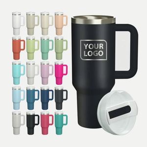 Taza de Viaje de Acero Inoxidable de Doble Pared con Aislamiento al Vacío, 40 oz, con Asa, Personalizable con Logotipo, desde Almacén en EE. UU. - Product Image 1