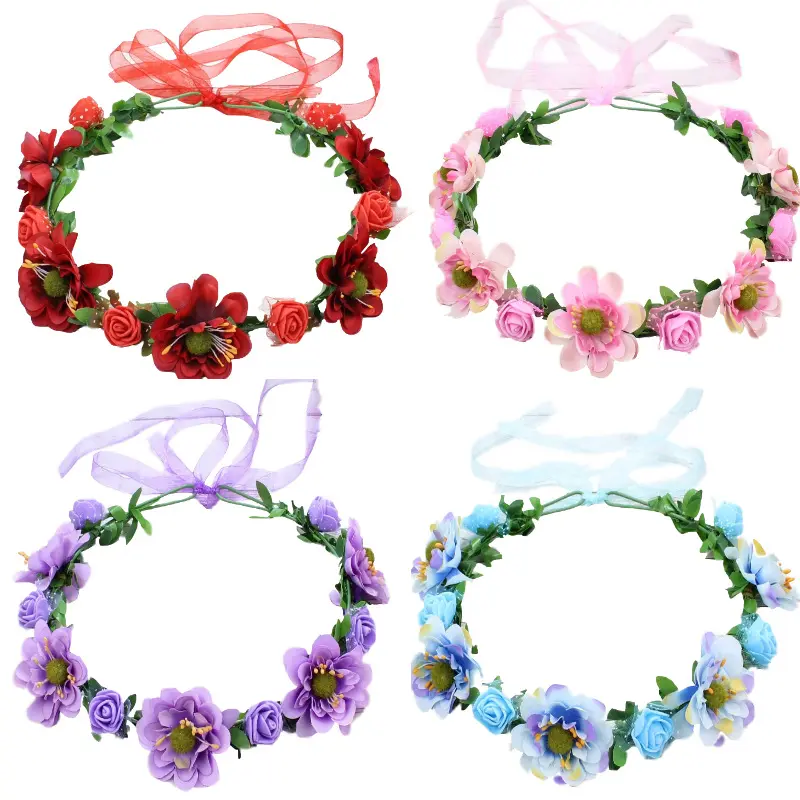 Mới nhất trong kho hoa vương miện đầy màu sắc hoa Headband bán buôn cô gái vòng hoa