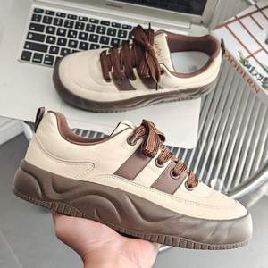 Nouvelles baskets rétro allemandes pour hommes, beige et marron, à semelle épaisse, décontractées, style board shoes - Product Image 2