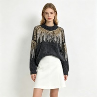 Pull en Mohair Doux Personnalisé OEM ODM pour Femme, Tricoté à Paillettes Scintillantes, Col Rond, Manches Longues, Idéal pour les Fêtes - Vente en Gros Usine