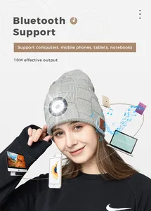 Free Sample Factory Direct Blue Toother Beanie Music Hat With Light Unisex Usb Rechargeable 4 Led Headlamp With Headphones