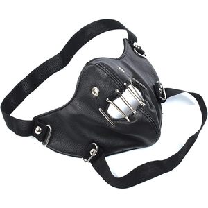 Máscara de prisionero de cuero JoyFuncos con barras metálicas para disfraz de Halloween, máscara de fiesta de ciencia ficción unisex para adultos - Product Image 1