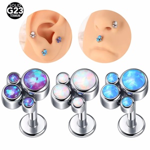 Bijou de corps en titane G23 avec opale, piercing d'oreille tragus, hélix, labret, filetage interne, plaqué <span class=keywords><strong>or</strong></span>, 16G 14G, pour femmes - Product Image 6