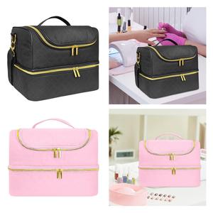 Cosmetic Organizer Bag Large Capacity PU Material Diamond Pattern Zipper Closure Soft Handle For Nail Polish And Tools - Product Image 4