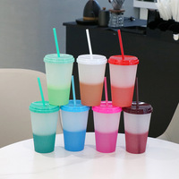 700ml 24oz Farbwechselnder PP-Kunststoff-Trinkbecher mit Glitzerdeckel, kälteaktiviert, temperaturreaktiv, BPA-frei, wiederverwendbar, mattiert