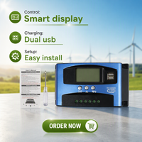 Contrôleur de charge solaire PWM automatique 12V 24V avec écran LCD, double USB 10A-60A pour batteries au plomb-acide, au lithium et LiFePO4