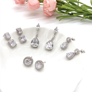 Zhenlu Jewelry Geometric Crystal <b>Earrings</b> With Zirconia Teardrop Design For Women Party <b>Stud</b> <b>Earrings</b> - Product Image 1