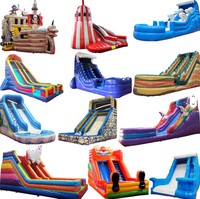 Toboggan gonflable commercial imperméable en forme de palmier, 3m, bleu, avec piscine à balles et souffleur, qualité OEM