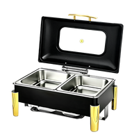 YITIAN 2 Shape Black White Rectangle 201 Chafing Dish en acier inoxydable avec couvercle en verre pour buffet alimentaire, mariage, traiteur, fête
