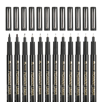 MOBEE P-621A Stylo à Pointe Fine Différentes Tailles, Marqueur Fine Pointe pour Artiste, Noir, Dessin, Croquis, Fineliner, Lot de 12 Pièces